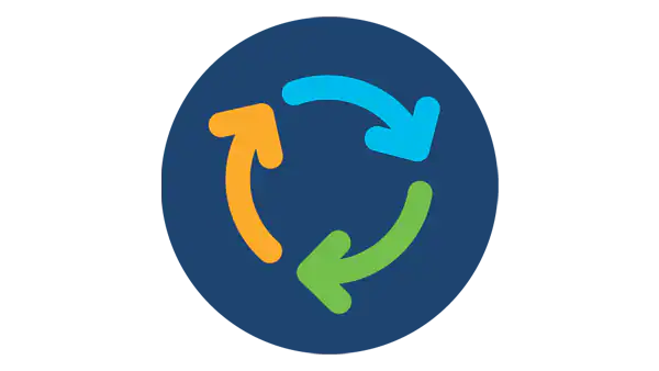 A blue circle with arrows in it.