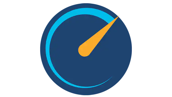 A blue clock with an orange arrow on it.