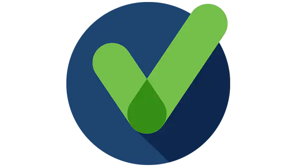 A green check mark in the middle of a blue circle.