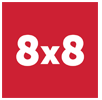 A red square with the number 8 x 8 in white.