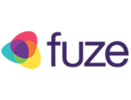 A purple banner with a colorful background and a white circle.