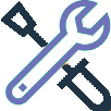 A blue and black picture of an open wrench