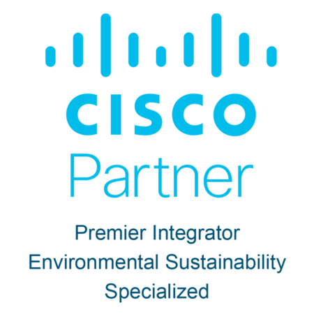 A blue and black logo for the cisco partner.