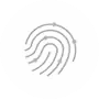 A white circle with an image of a fingerprint.