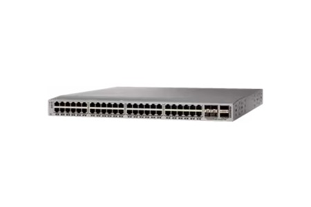 A large network switch is shown with no cover.