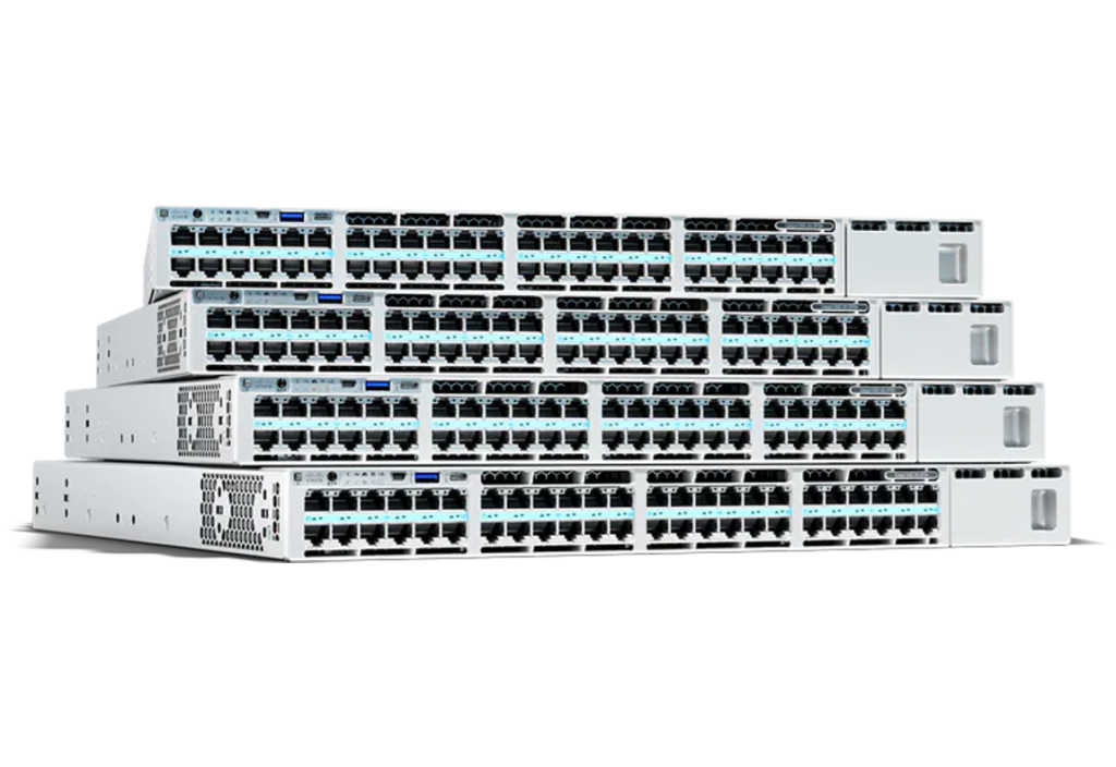 A bunch of different types of ethernet switches.