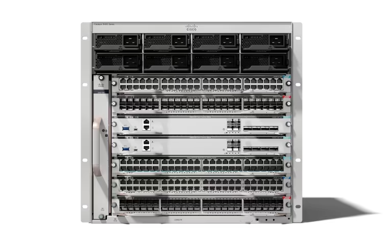 A white and black server rack with many wires