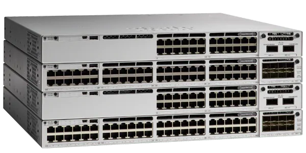 A bunch of white computer servers are shown.